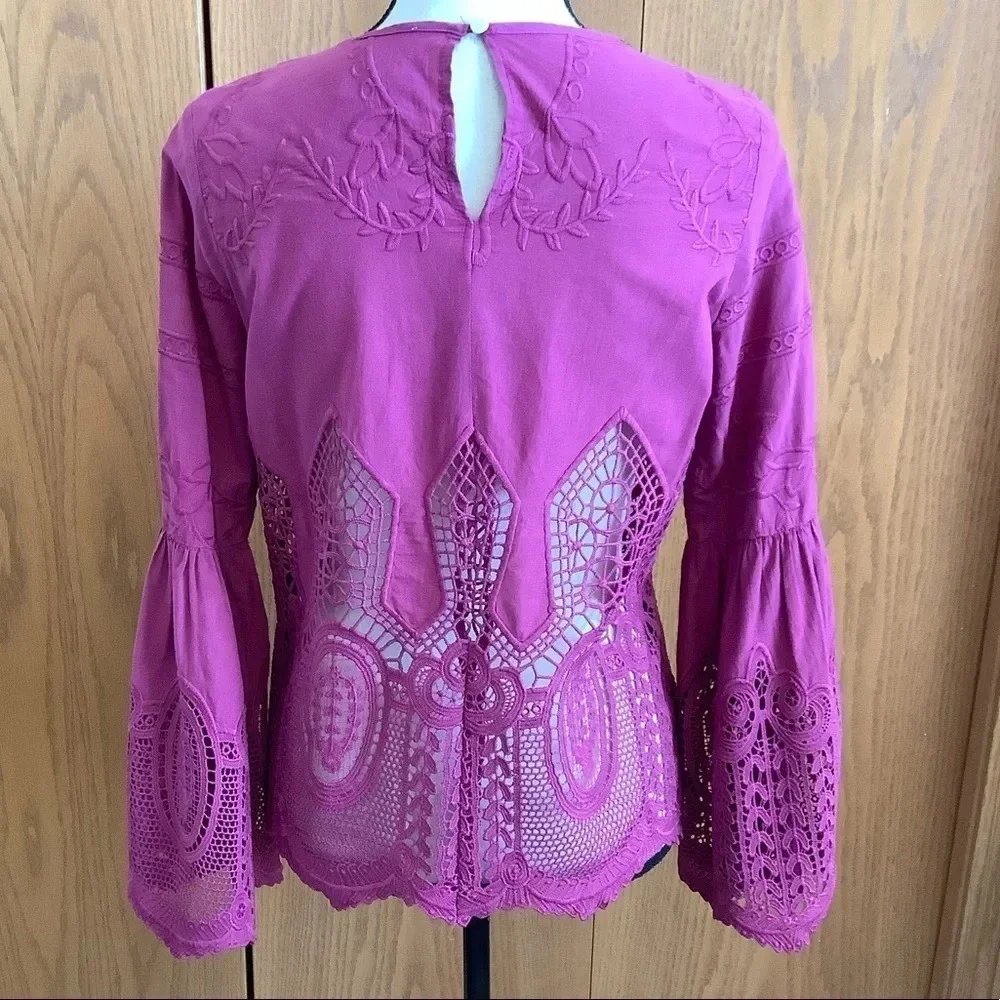 Anthropologie Chloe Oliver Plum Pink Lace Top Sz-S